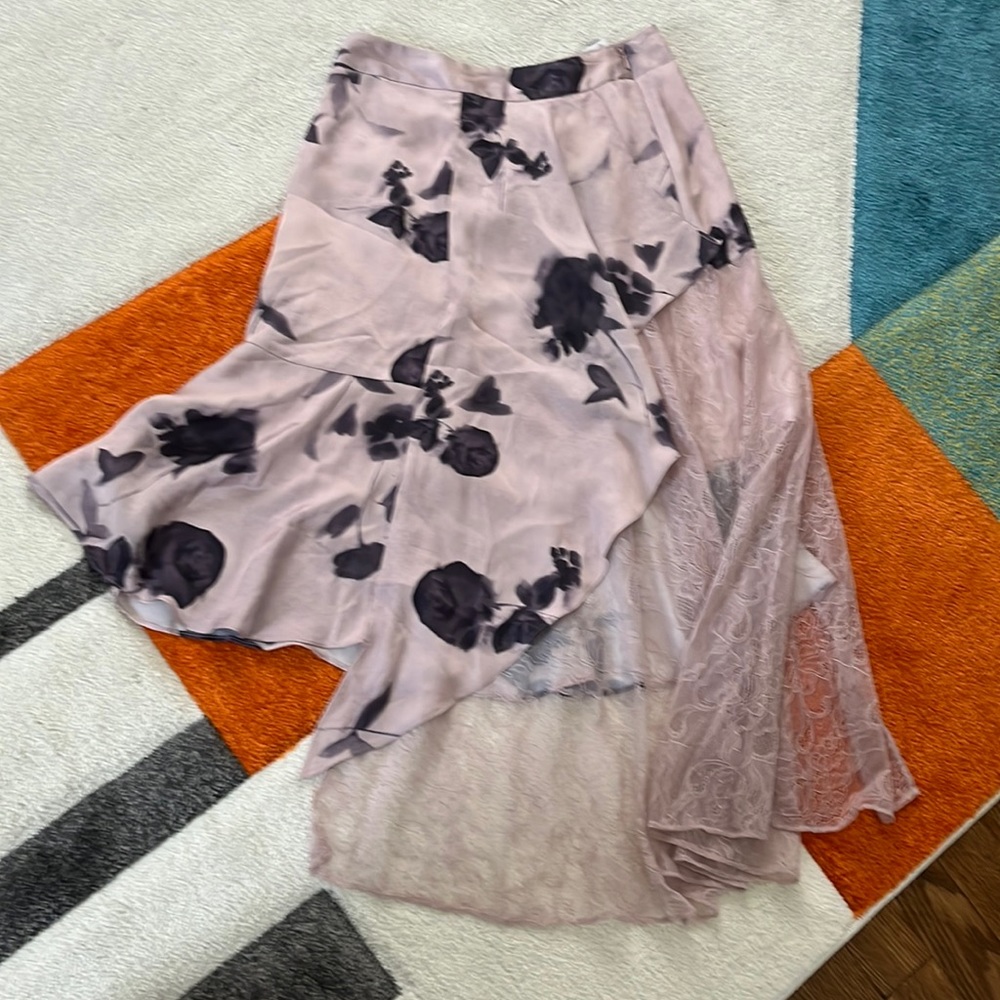 ASOS asymmetrical skirt with lace and floral print